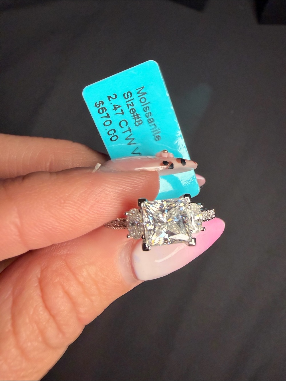 Gold Filled over brass 2.47 CTW D Color VVS Moissanite 3-Stone Ring | Sz 8 - Picture 5 of 8